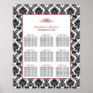 Poster Siège vintage rouge, noir et blanc Mariage damassé