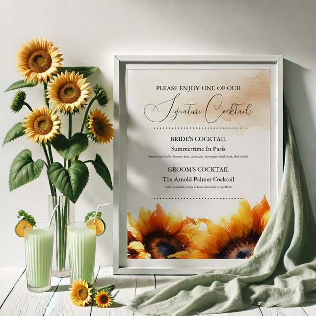 Poster Signal de cocktail Mariage Sunflower Signature (sunflower wedding decor signature cocktails)