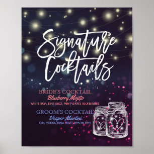 Poster Signature Cocktail Boisson Menu Mariage Décor Sign