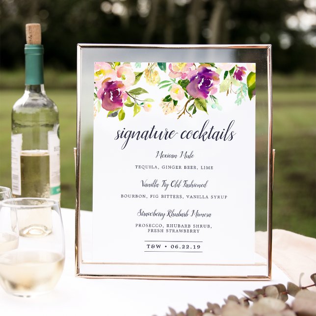 Poster Signature Fleur Vibrante Cocktail Menu Signer (Créateur téléchargé)