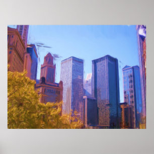 Poster Signé à l'automne de Chicago City