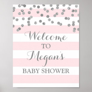 Poster SIGNE baby shower BLANC BLANCHES Argent Confetti
