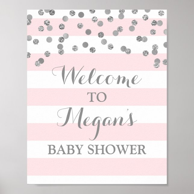 Poster SIGNE baby shower BLANC BLANCHES Argent Confetti (Devant)