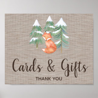 Poster Signe de cartes et cadeaux de renard Woodland