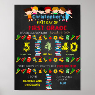 Poster SIGNE DE PREMIÈRE CLASSE GARÇON, noir & couleurs