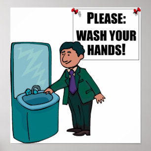 Poster Signe de toilettes S'il vous plaît laver les mains
