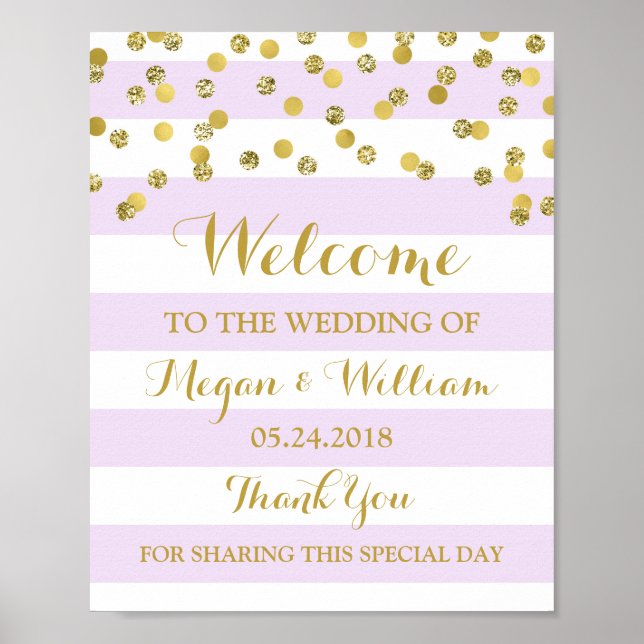 Poster SIGNE Mariage D'ACCUEIL Purple Stripes Gold Confet (Devant)