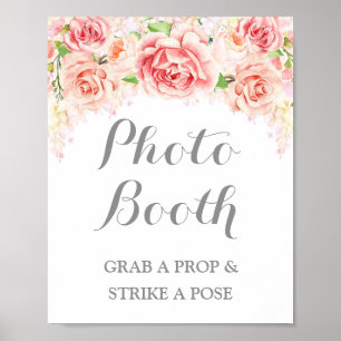 Poster Signe Mariage de la cabine photo Aquarelle rose Fl
