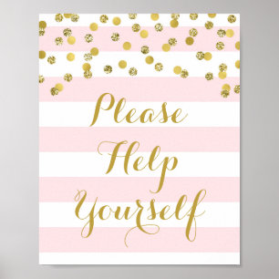 Poster Signez Aidez-Vous Rose Rayures Or