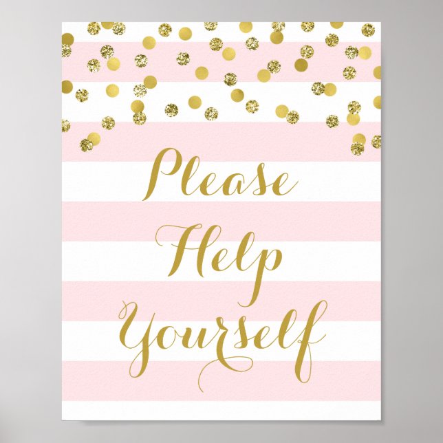 Poster Signez Aidez-Vous Rose Rayures Or (Devant)