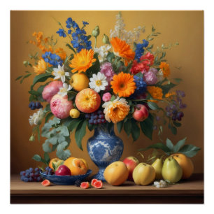 Poster Silence avec les fleurs dans le vase Delftbaluwe e