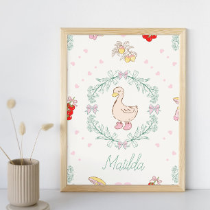 Poster Silencieux Oie Thème Cute Oie Rose Personnalisé