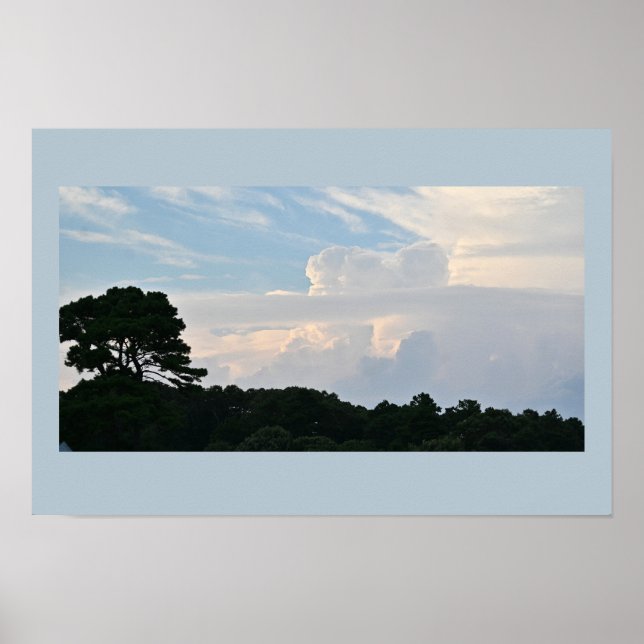 Poster Silhouette Arbre avec nuages (Devant)