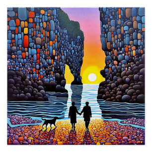 Poster Silhouetté au coucher du soleil