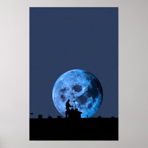 Poster silhouette de balayage de cheminée sur le toit con