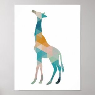 Poster Silhouette de la Girafe géométrique colorée