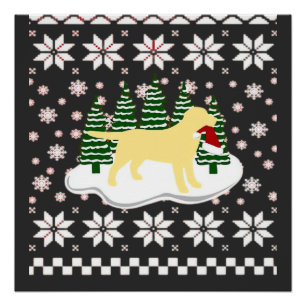 Poster Silhouette de Labrador jaune de Noël Chapeau de Pè