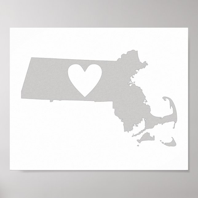 Poster Silhouette de l'état du Massachusetts du Coeur (Devant)