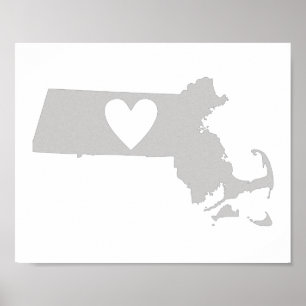Poster Silhouette de l'État du Massachusetts en forme de