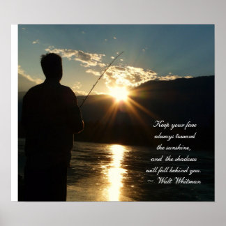 Poster Silhouette de pêche au coucher du soleil