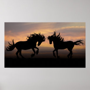 Poster Silhouette des chevaux sauvages