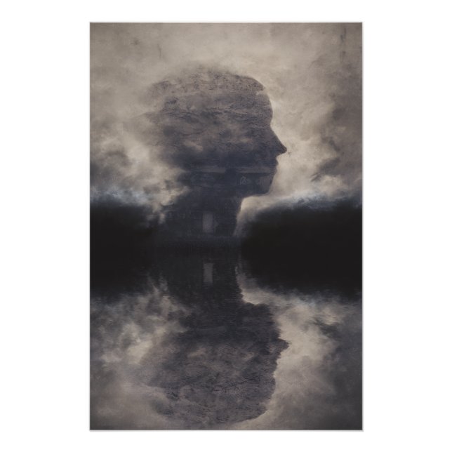 Poster Silhouette devant un visage de brume colossal (Devant)