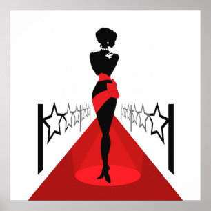 Poster Silhouette femme élégante sur tapis rouge avec éto