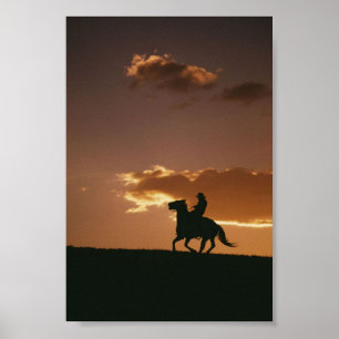 Poster Silhouette Galloping Cowboy