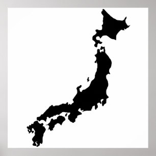 Poster Silhouette Japon de noir d'ensemble de carte de