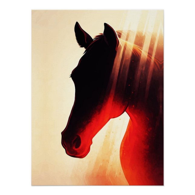 Poster Silhouette majestueuse de cheval sous l'éclat d'un (Devant)