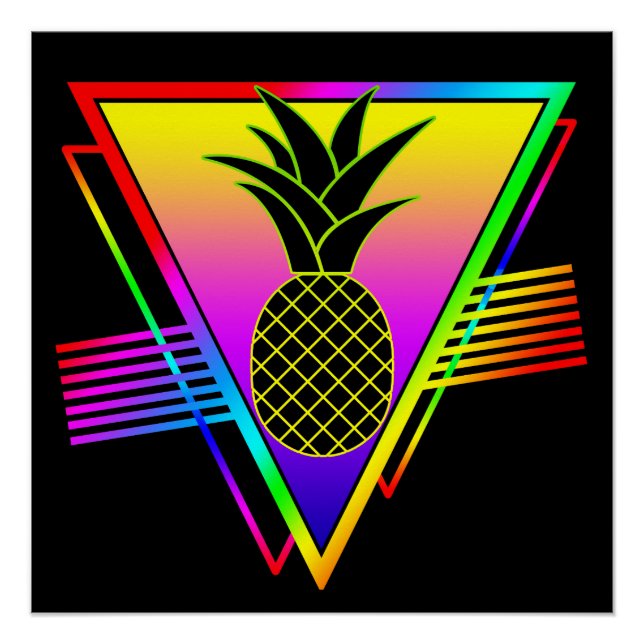 Poster Silhouette Rétro Moderne Ananas Fruit D'été (Devant)
