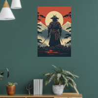 Poster Silhouette Samurai Warrier Moon