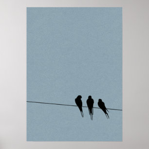 Poster Silhouette Sky Blackbirds sur fil