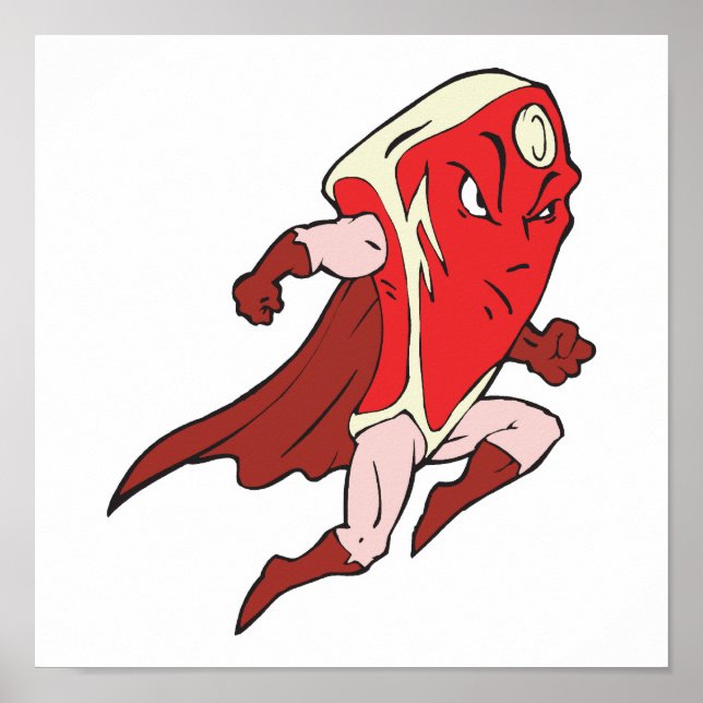 Poster silly superhero caped super steak (Devant)