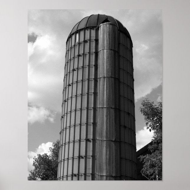 Poster Silo du Midwest noir et blanc (Devant)