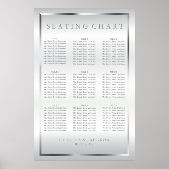 Poster Silver and White Satin - 9 Seating Chart (Devant)