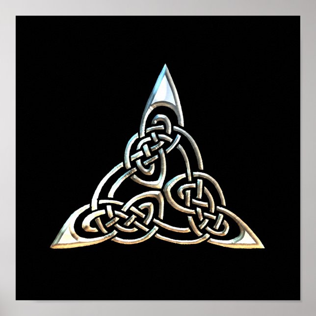 Poster Silver Black Triangle Spirals Celtic Knot (Devant)
