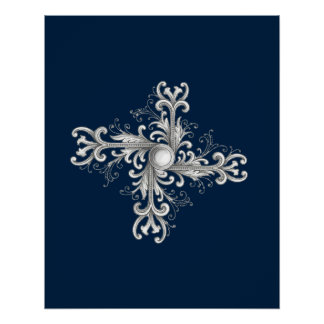 Poster Silver Filigree Pearl Quatrefoil