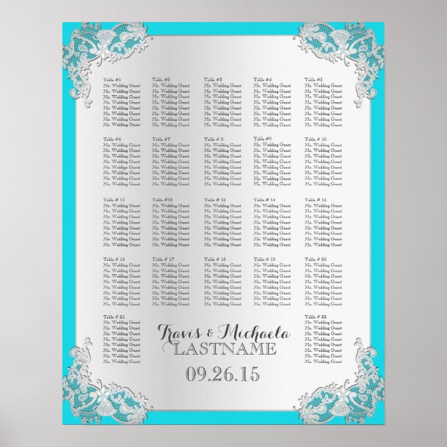 Poster Silver Floral Wedding Seating Chart (Devant)