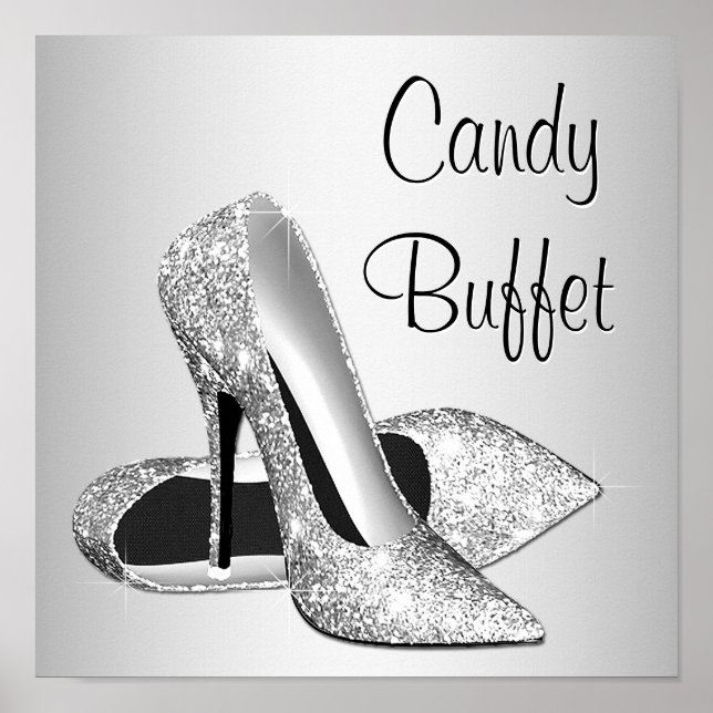 Poster Silver High Heel Shoe Candy Buffet Sign (Devant)
