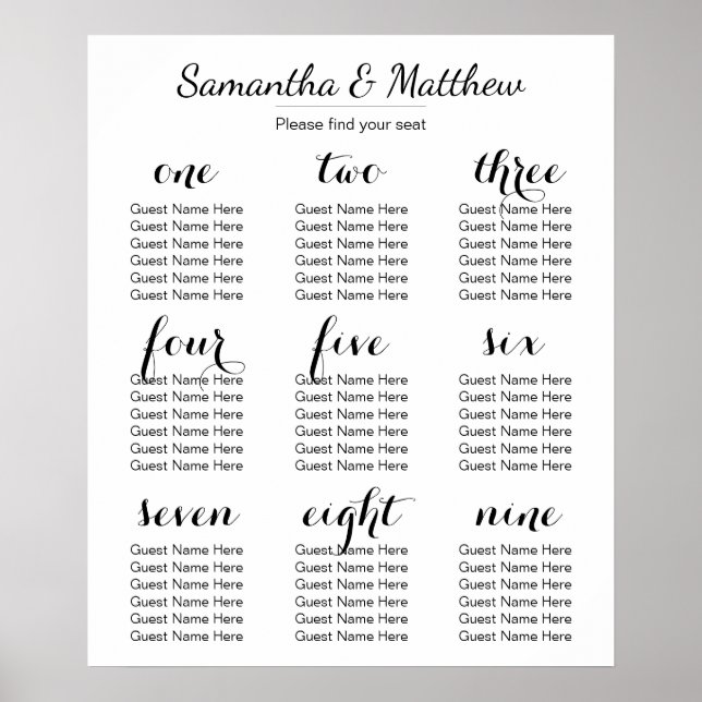 Poster Simple & Chic Wedding | Seating Chart (Devant)