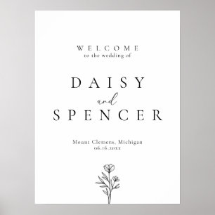 Poster simple Floral Outline Mariage Affiche de bi