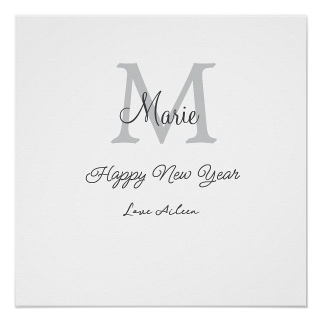 Poster simple minimal happy new year monogram gray name  (Devant)