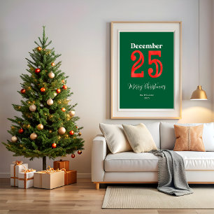 Poster Simple Rouge Vert Joyeux Noël Photo de Famille