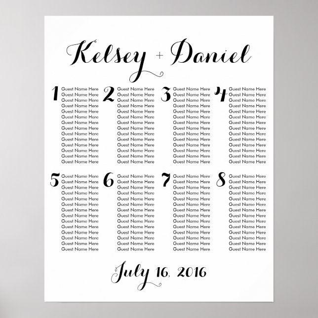 Poster Simple Wedding Seating Chart - fewer tables (Devant)