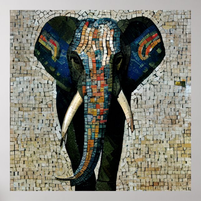 Poster simulé en mosaïque d'éléphants (Devant)
