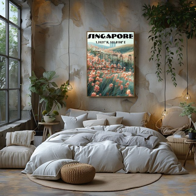 Poster Singapur: Arte de Línea con coordenadas. (Créateur téléchargé)