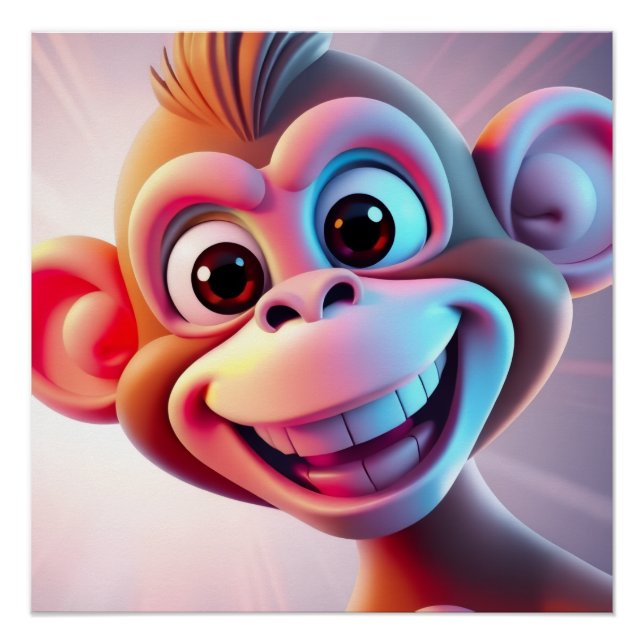 Poster Singe heureux ambiance jungle (Devant)
