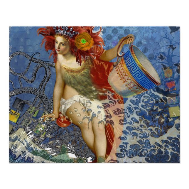 Poster Sirène du Verseau Art Gothique Bleu (Devant)