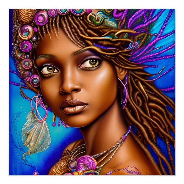 Poster Sirènes noires Mélanin Sirène Océan Poisson de mer (Devant)